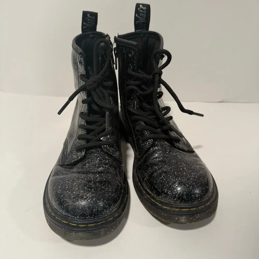 Dr. Martens 1460‎ Junior Lace Up Combat Boots Glitter Black Big Kids 3